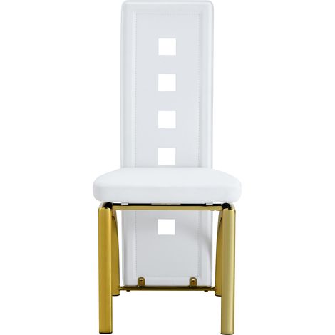 Lot de 2 chaises de salle à manger design avec dossier à motifs géométriques en PU blanc mat et pieds métal doré (1/5)
