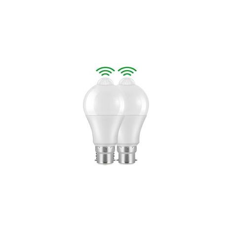 Ampoule Detecteur de Mouvement B22 Baïonnette LED, 12W, 1020lm, Blanc Froid 6000 K, CIR 85, étanches IP42 à économie d'énergie, non dimmable, Ampoule à Détecteur de Mouvement(2 pièces)