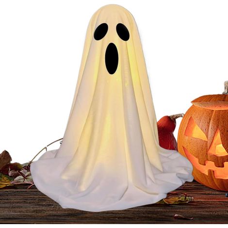 Décor Fantôme Fantôme Lumineux pour Intérieur avec Guirlande Ornement Mignon de Table pour Halloween pour Porche, Cheminée, Jardin, Manteau, Porte, Fête, Mur, Bibliothèque, Fenêtre, (1/5)