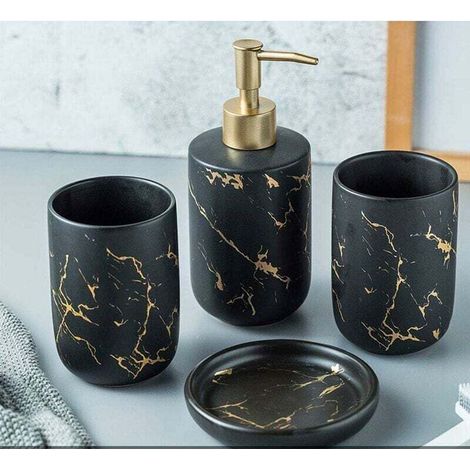 Ensemble d'accessoires de salle de bain 4 pièces Ensemble de salle de bain à la mode noir（ (1/4)