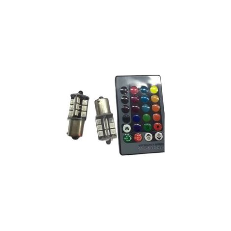 Ampoule LED RGB Ambre Blanc Rouge Multicolore 16 Couleurs Changeantes pour Feux de Freinage, Clignotants, Feux de Recul, Feux Arrière, Stroboscope Lumineux, Kit de Télécommande pour (1/5)