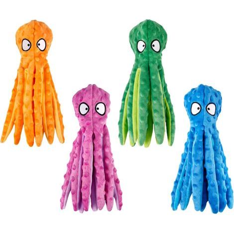 Lot de 4 jouets couineurs pour chiens en forme de pieuvre, peluches douces et colorées en forme de calamar, jouets à mâcher pour chiots, jouets de dentition, jouet d'intérieur interactif pour chiens d (1/5)