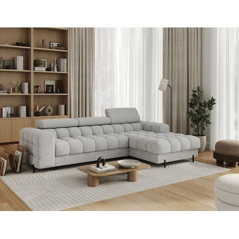 Ecksofa mit Schlaffunktion Sofa FERROL Stoff Punete Hellgrau Ottomane Rechts (1/5)