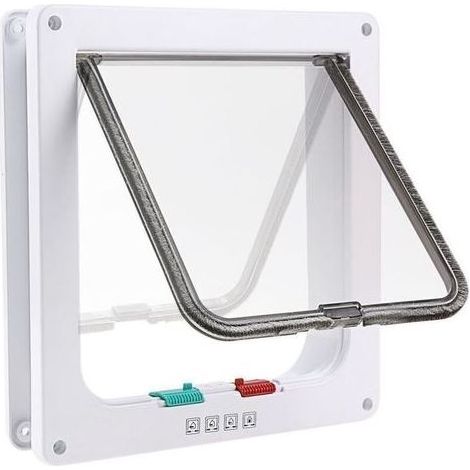 Chatière à 4 Positions Chatière Chat avec Tunnel Cache Découpe Chatière Chien Porte de Chat avec Serrure Chatières pour Petit Animaux Cat Mate Verrouillable Facile à Installer Blanc (L). (1/4)