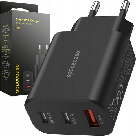 Spacecase 30W 3x USB USB-C schwarz Schnelllade-Wandladegerät 1 Stück. (1/5)