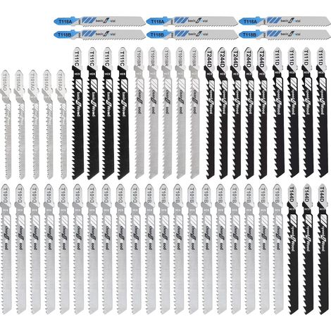 Jeu de 52 lames de scie sauteuse, lames professionnelles pour bois et métal avec emmanchement en T, accessoires pour scie sauteuse avec étui transparent pour bois et métal (1/5)