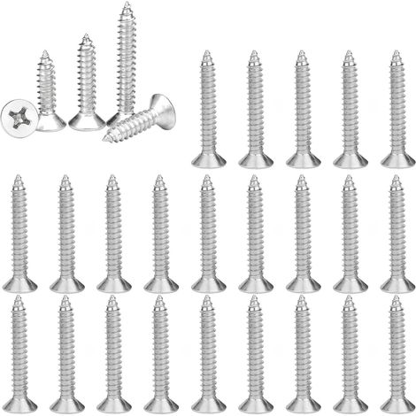 100 pièces Vis à Bois M4x25mm Autotaraudeuses Vis À Bois 304 acier inoxydable multi usages vis Vis à Tête Plate Croisée Vis Autoperceuses pour Meubles en Bois