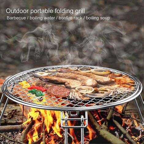 Grille de barbecue en acier inoxydable, mini-grill pliable, barbecue droit, outil de camping (1/5)
