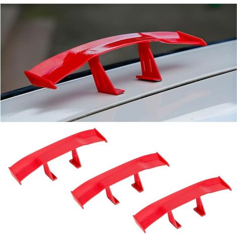 3PCS Mini Aileron de Voiture, Multifonctionnel Aile de Queue de Voiture, Universel Mini Aile de Becquet, sans Perforation Texture en Fibre de Carbone pour la Décoration(Rouge) (1/5)