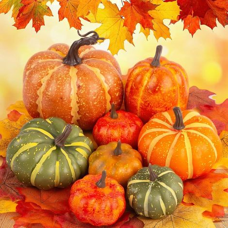 Künstliche Kürbis Deko Set mit 30 Ahornblättern für Herbst & Halloween (1/5)