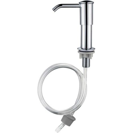 Silver soap dispenser for kitchen sink, integrated into the kitchen sink, supplied with a 1m extension tube (1/5)