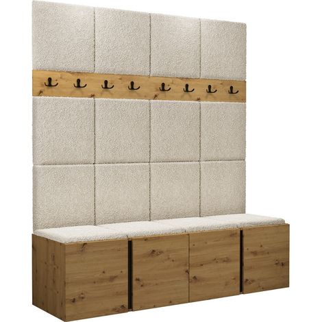 Conjunto para recibidor Pinis V, Abriamo 3, 186x168x46cm, Aglomerado laminado, Tapiz, Colocada, Montada en la pared