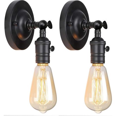 Lot de 2 Applique Murale Vintage Intérieure, E27 Lampe Murale Réglable avec Interrupteur, Applique Industrielle en Métal Noir pour Salon, Cuisine et Couloir (Ampoule non incluse) (1/5)