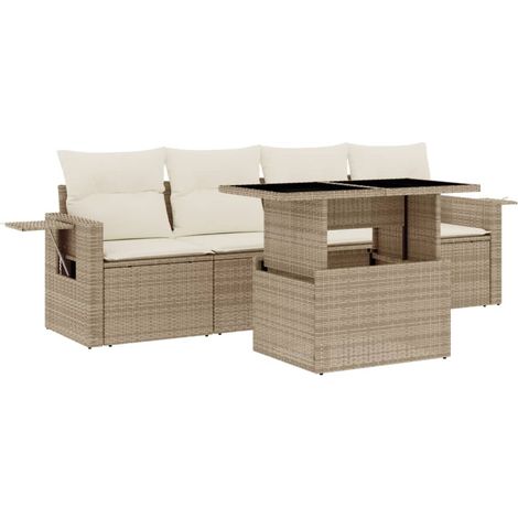 Set Divano da Giardino 5 pz con Cuscini Beige in Polyrattan vidaXL (1/5)
