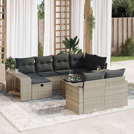 vidaXL Salon de jardin 11 pcs avec coussins gris clair résine tressée (1/5)