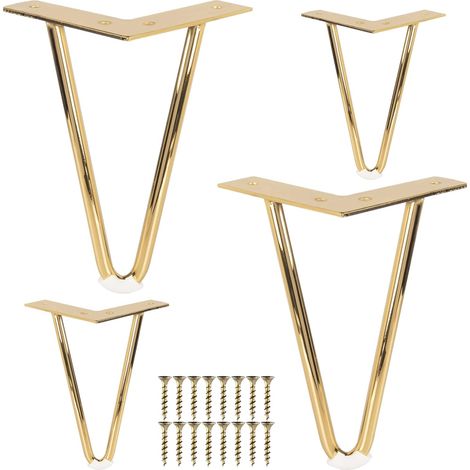 Pieds de meuble en métal de 10 cm, pieds de table en épingle à cheveux en fer 4 pièces avec vis Or