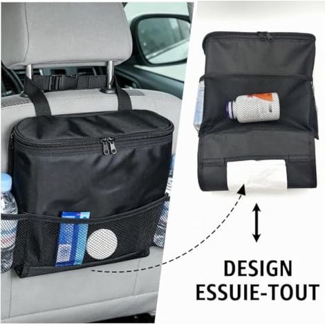 Organisateur de siège auto avec sac isotherme, organisateur de voiture multipoches en tissu Oxford avec porte-gobelet et compartiment à mouchoirs, sac isotherme de voyage pour tous les véhicules (1/3)