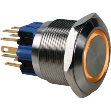 Bouton-poussoir - Acier Inoxydable - DPST 1NO 1NF - Anneau Orange LED 12 V DC - IP65 - Ø25 mm (1/3)