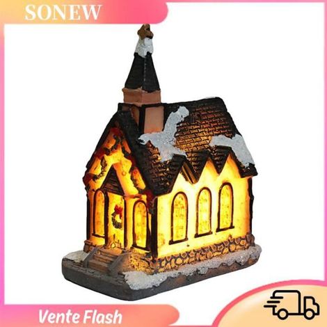 Sonew Maison lumineuse de Noël en résine Maison lumineuse LED en résine, décorations de noël, scène de luminaire decoration Coloré (1/3)