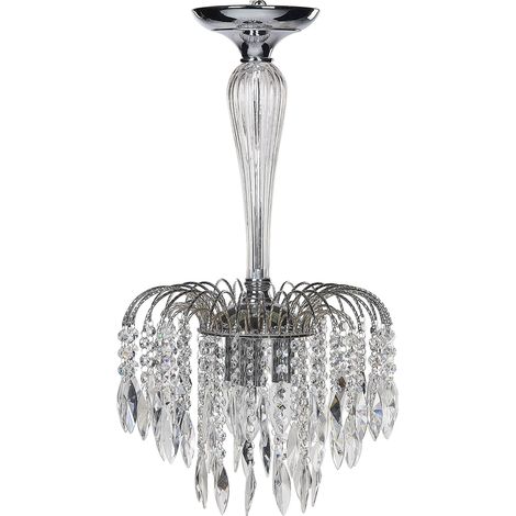Chandelier Traditionnel Vintage Suspension Lampe Cristaux de Verre 3 Lumières Métal Argent Orara