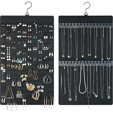 Sac de rangement mural en feutrine pour boucles d'oreilles, organisateur bijoux suspendu double face, présentoir de bijoux (1/5)