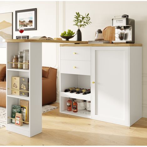 Armario modular 105x39x102 cm blanco en MDF giratorio con 4 cajones y estantes abiertos (1/5)