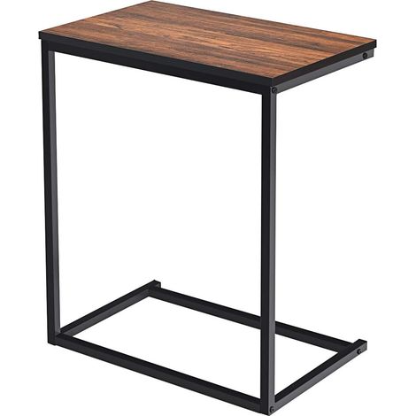 COSTWAY Beistelltisch Laptoptisch Sofatisch Notebooktisch Pflegetisch Ablagetisch Metall + Holz 55x35x65cm Hellbraun (1/5)