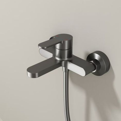 All-copper hot and cold water mixing valve for shower heads and faucets, 3-in-1 double-opening mixing valve switch, bathroom set - Gunmetal gray upgraded version [with accessories]