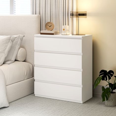 Cassettiera a 4 cassetti, elegante mobile contenitore per camera da letto, interni, 80 x 39 x 95 cm, in truciolato bianco