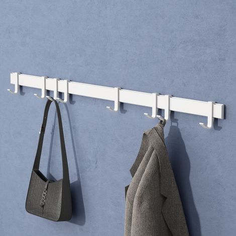 doporro Perchero de Pared con 6 Ganchos Deslizables, Aluminio, Instalación con Taladro o sin Taladro, Blanco Mate, 80 cm, Stalo-12 (1/5)