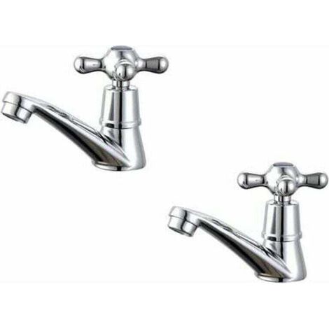 Mitigeur de lavabo,Lot de 2 robinets de lavabo pour salle de bain, mitigeurs de lavabo, avec poignée en croix Chromé poli (1/4)