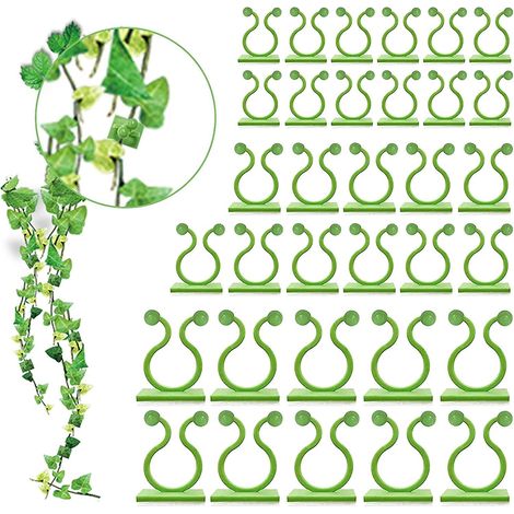 Lot de 100 supports muraux pour plantes grimpantes avec crochets auto-adhésifs en 3 tailles - Clips de fixation pour légumes (100 clips verts) (1/5)