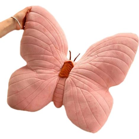 Oreiller en peluche en forme de papillon - 45 x 40 cm - Décoration d'intérieur pour salon, chambre à coucher, canapé, lit (rose) (1/5)