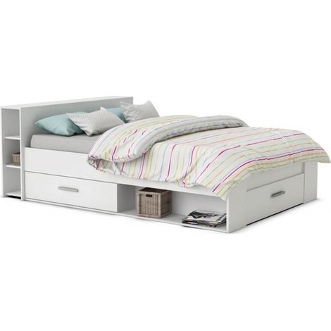 Lit adulte coloris blanc perle - Dim : 170,1 x 76,3 x 226,9 cm -PEGANE-