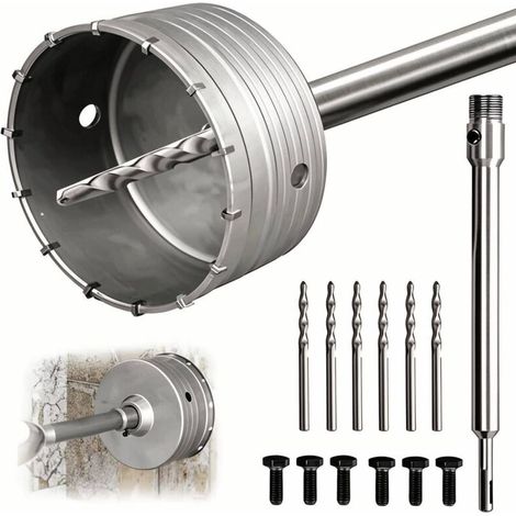 Scie à Cloche 150mm, 220 mm SDS Plus Tige d'Extension, avec Adaptateur SDS Plus 220 mm et 6 Foret de Centrage 110 mm, pour Carrelage Beton, Scies Cloches Carotteuse Trépan Beton (1/4)
