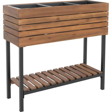 Aiuola rialzata HHG-459, fioriera per fiori e piante, vaso da esterno in legno di acacia MVG 79x80x31 cm, marrone chiaro
