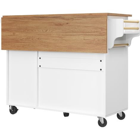 URBAN MEUBLE Desserte de cuisine mobile blanche plateau pliant extensible 110x45x92cm (1/5)