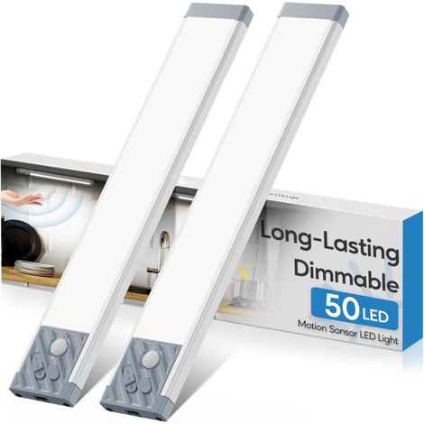 2 lampes d'armoire à capteurs 50 LED,Lumière Blanche,coque argent (1/5)