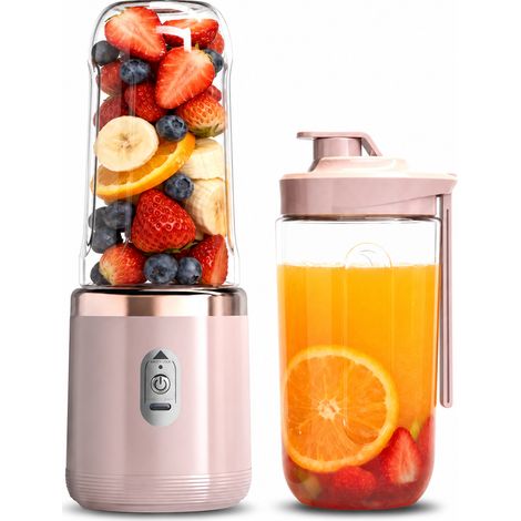 Blender Portable Rechargeable Rose, 6 Lames en Acier Inoxydable, 2 Gobelets avec Couvercle Sport (1/5)