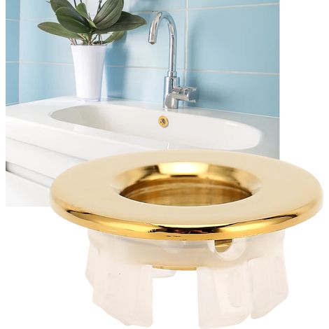 Tapón de rebosadero para fregaderos de cocina, dorado – Tapa de desagüe adicional para fregaderos, latón, 3 x 1,5 cm, dorado para baños (1/5)