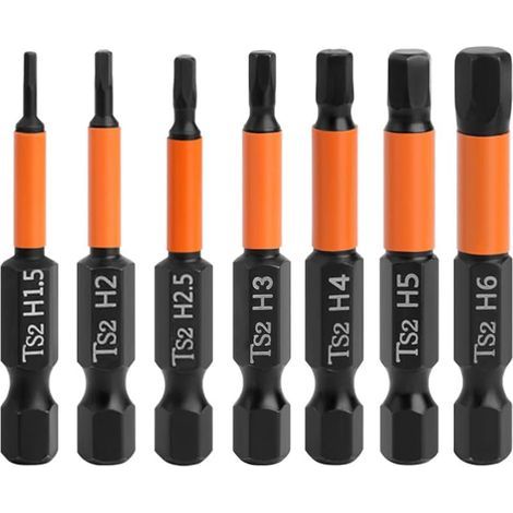 H1.5-H6 Lot de 7 embouts de tournevis hexagonaux en acier S2 50 mm 1/4" (1/5)