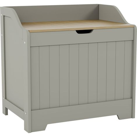 Priano Panier à Linge Armoire de Salle de Bain avec Rangement pour Serviettes, Gris-et-Chêne (1/5)