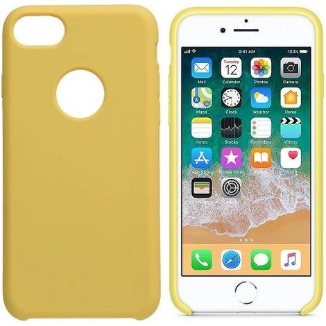Funda silicona iphone 8 agujero logo textura suave  Amarillo claro (1/4)