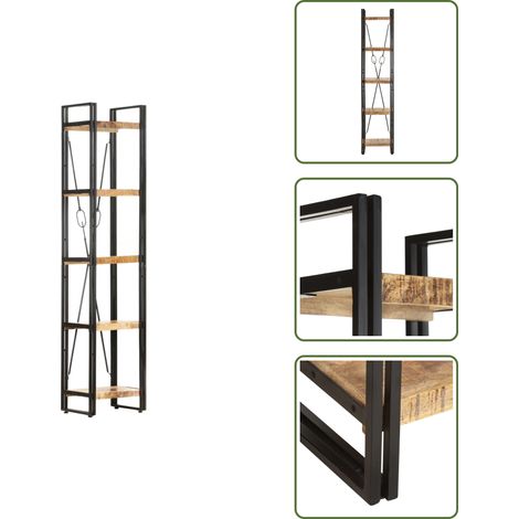 Bibliothèque à 5 niveaux 40x30x180 cm Bois de manguier massif - Bibliothèque Industrielle - Bibliothèque Design - Bibliothèque Bois - Bibliothèque Rangement - Étagère Bois (1/5)