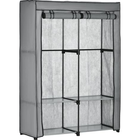 Armoire En Tissu Gris Clair 118 X 49 X 170 Cm, 2 Tringles Et 4 Étagères, Housse Zippée (1/5)