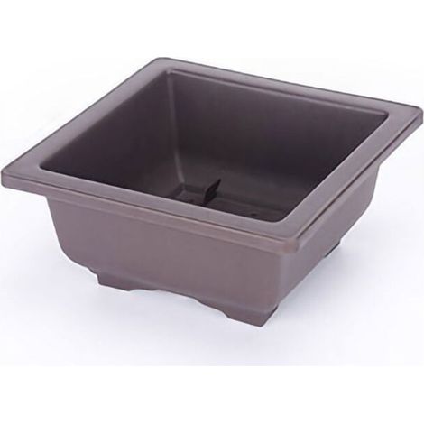 Pot de Culture pour Succulentes en Plastique Imitation Zisha Rectangulaire Épaissi Mat Brun avec Plateau Optionnel Grand Taille Carrée Modèle Bas -KZQ