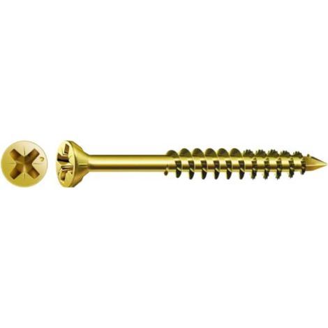 200 Vis Bois Tête Fraisée Pozidriv YELLOX + pointe 4CUT F/Partiel 5 x 80 mm - Zingué Bichromaté Cr3 - D-Work (1/2)