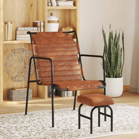 Fauteuil inclinable avec repose-pieds, cuir véritable marron (1/5)