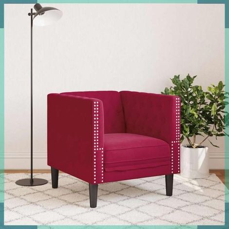 372677 Fauteuil Chesterfield rouge bordeaux velours (1/5)