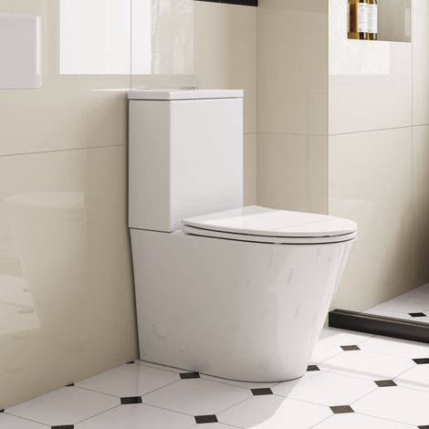 HOROW Toilettes sur pied sans cadre avec réservoir et accessoires complets, toilettes sur pied en céramique, système de double chasse d'eau 60×37×82cm